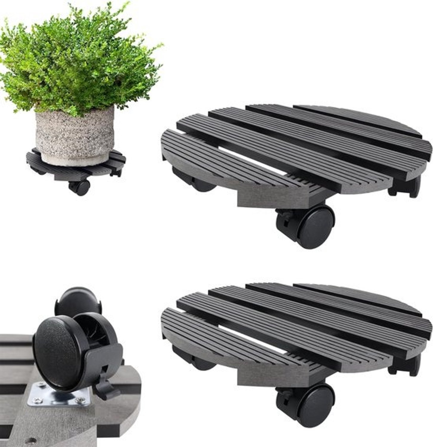 Plantenroller Rond - Bloempot Onderzetter - Zware Potten Verplaatsen - Waterdicht WPC Materiaal - 30 cm Doorsnede - Antraciet