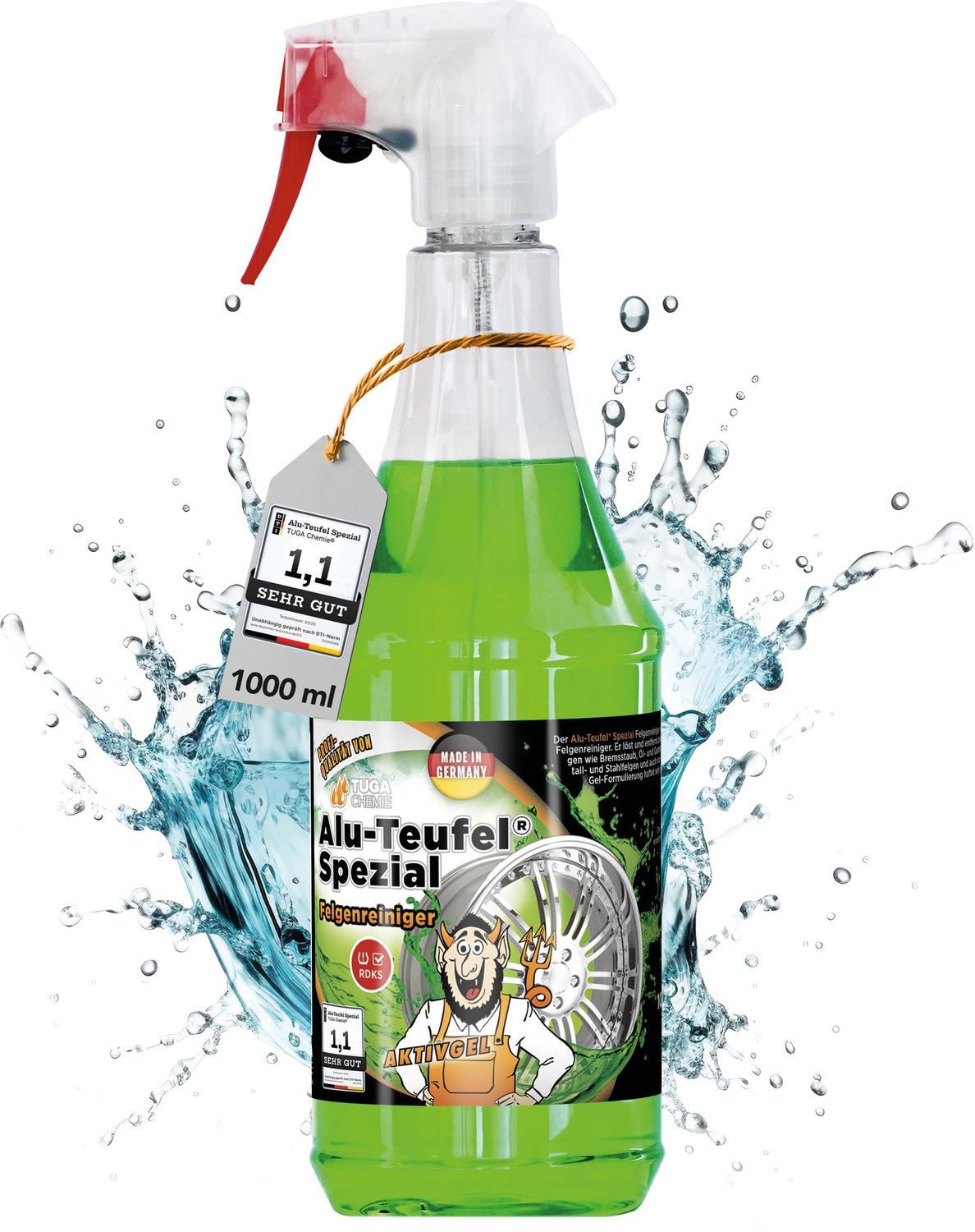 SnelShoppen - Alu Teufel Special Velgenreiniger Actieve Gel voor Glanzende Aluminium Velgen, Zuurbestendig, 1 L, Groene Gel, Perfect voor Auto en Fiet
