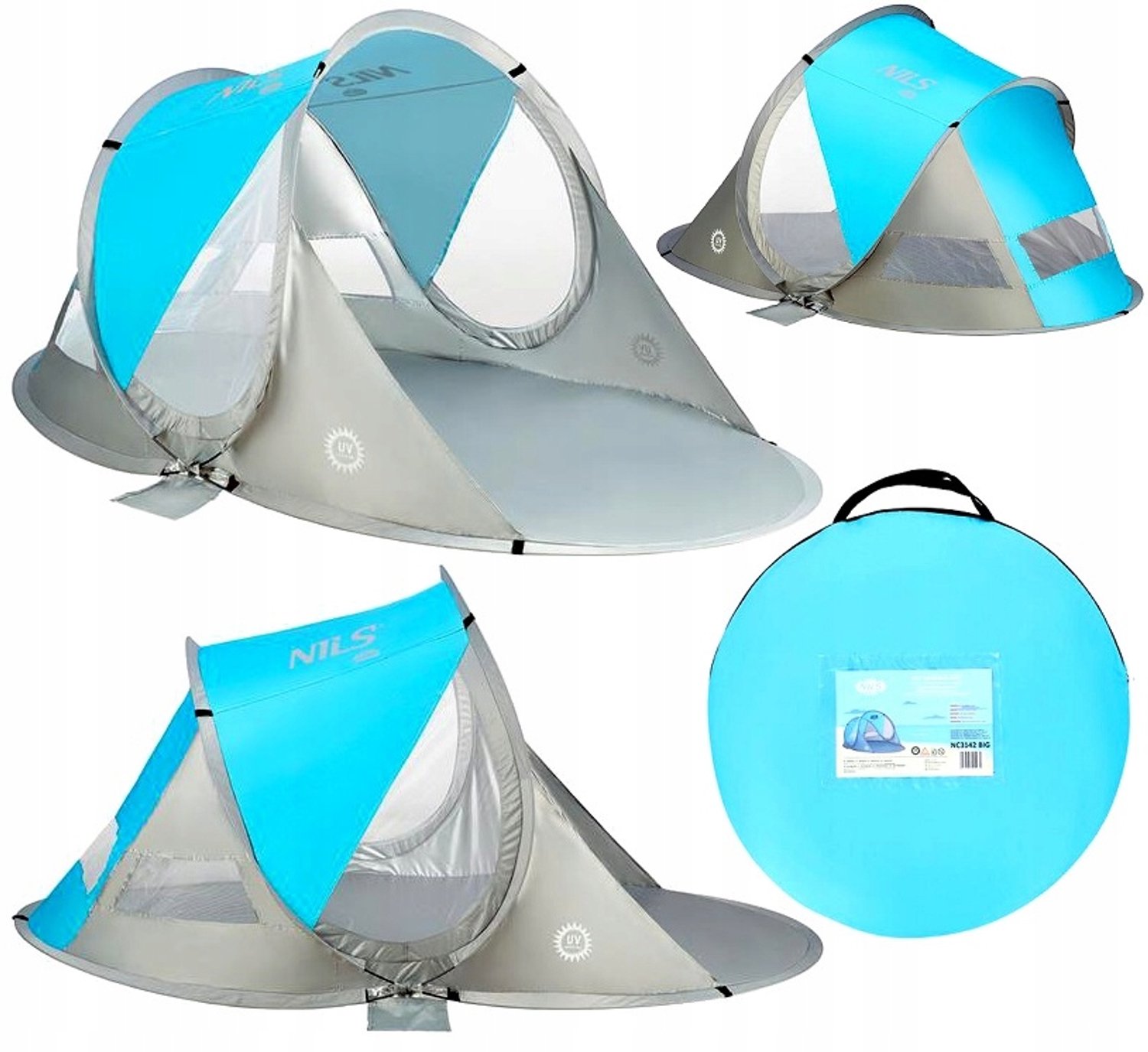 Merkloos Zelfontrollende Strandtent met UV-bescherming en Bodem