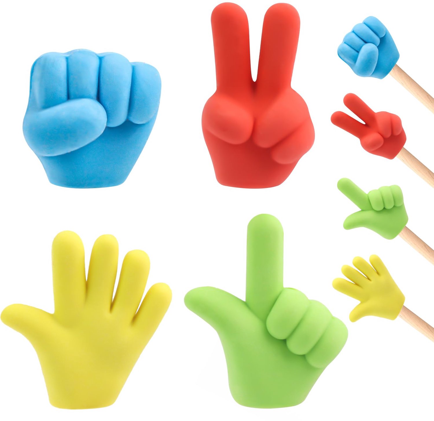 20 Grappige Potloodgummen voor Kinderen, Kleurrijke Steen-Papier-Schaar Gummen, Leuke Traktaties voor School, Kinderfeestjes en Verjaardagen. Grappige