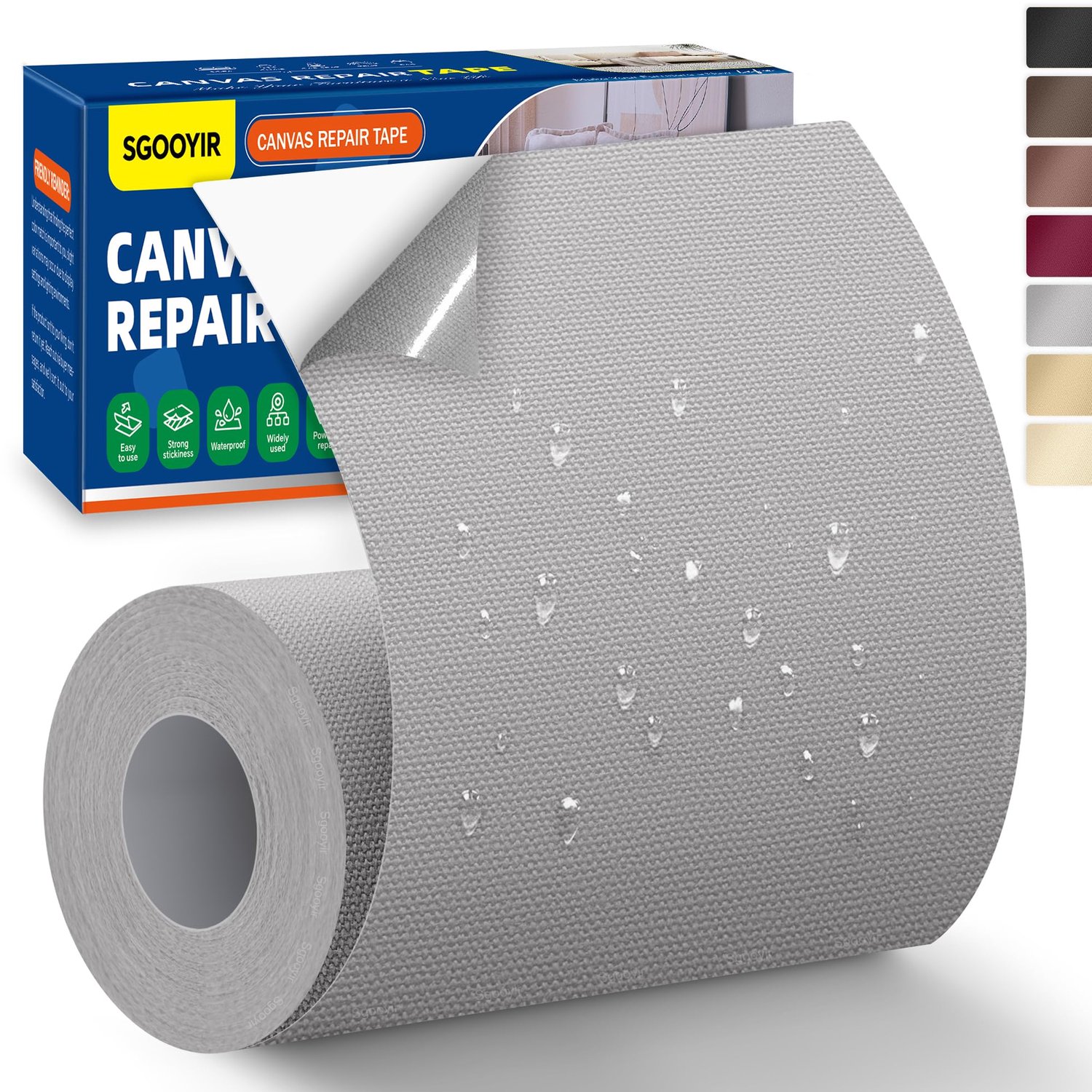 Canvas-reparatietape, zelfklevend reparatietape voor stoffen, Grijs