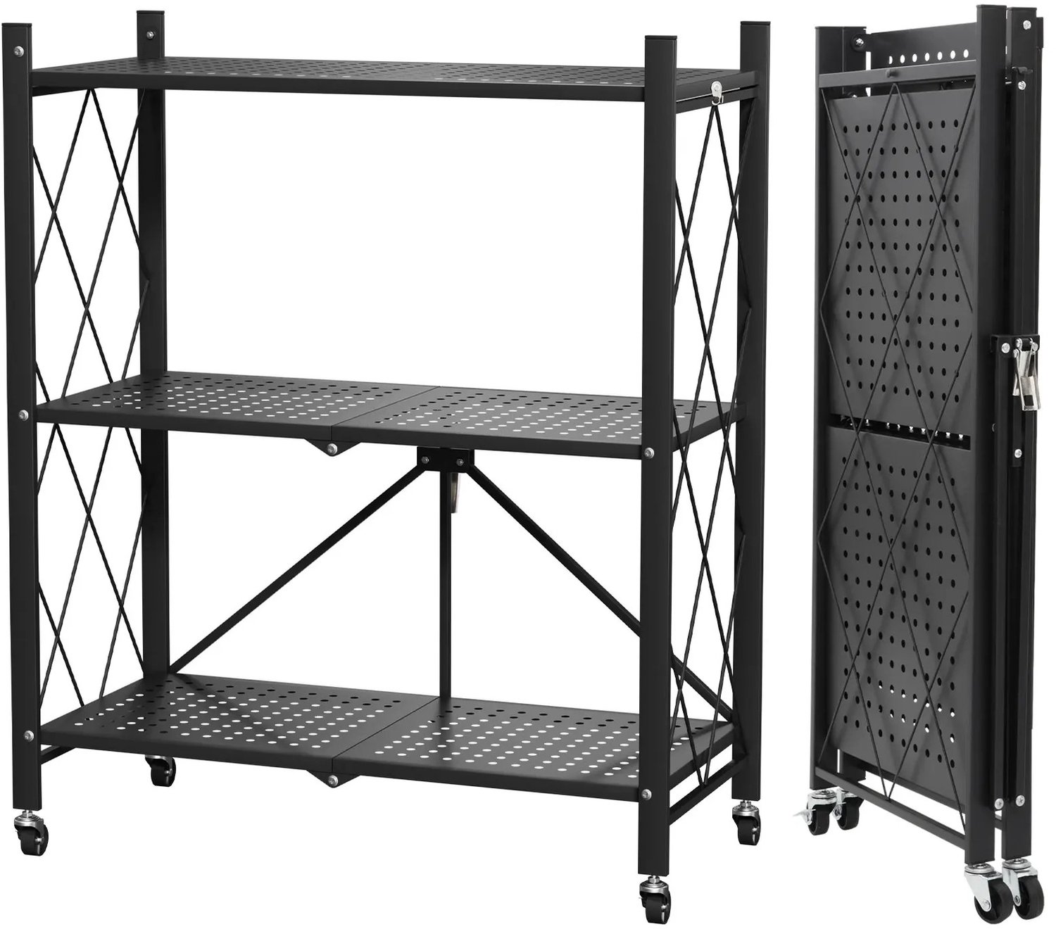 Nyoz opvouwbare stellingkast - Opbergrek - Keukenrek - 3 niveaus - Tot 147 kg - 4 wielen - Verrijdbaar - Met rem - Metaal