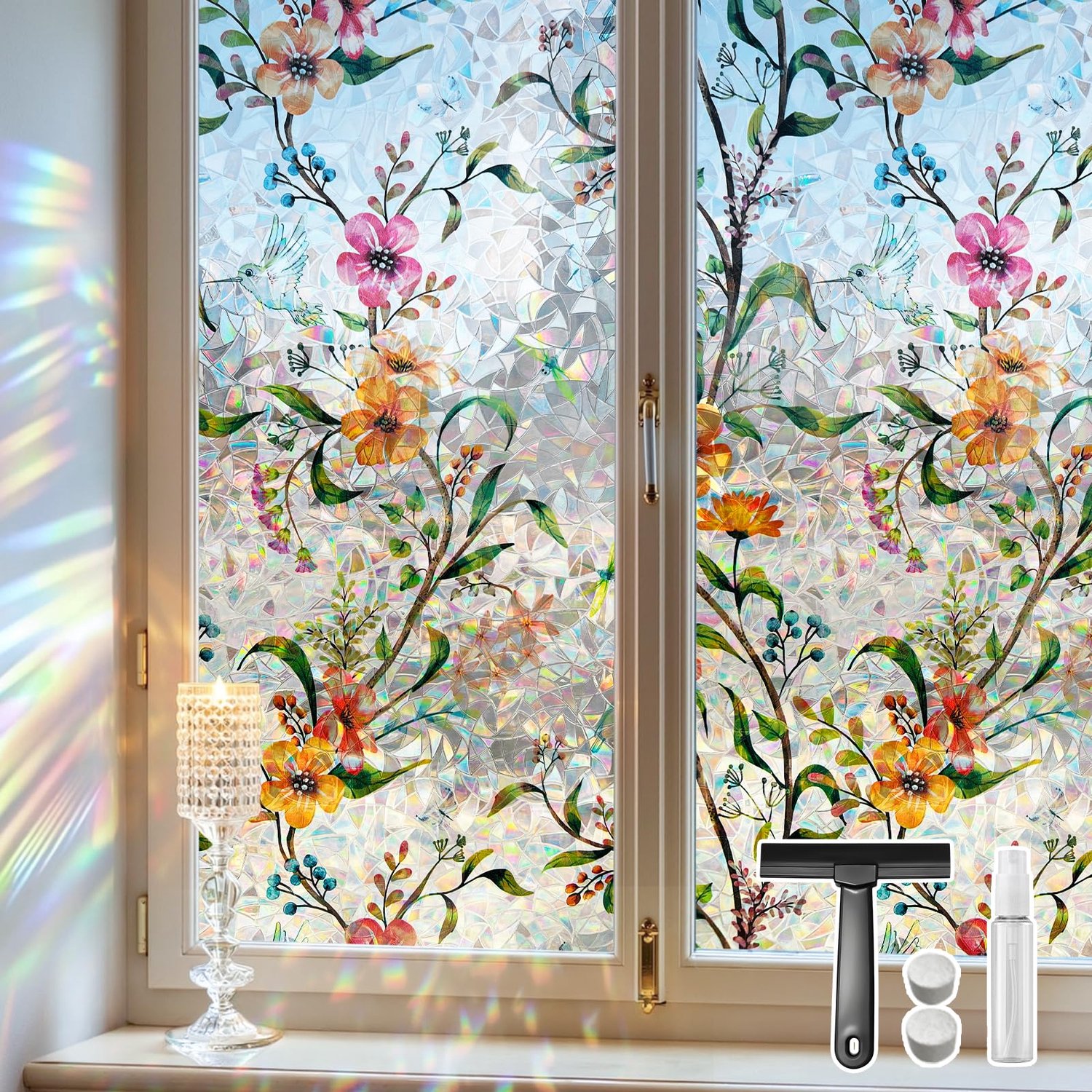 Mgood Raamfolie, motief Bignonia, regenboogeffect, elektrostatische decoratieve folie voor ramen, voor thuis, keuken - ShopVlot