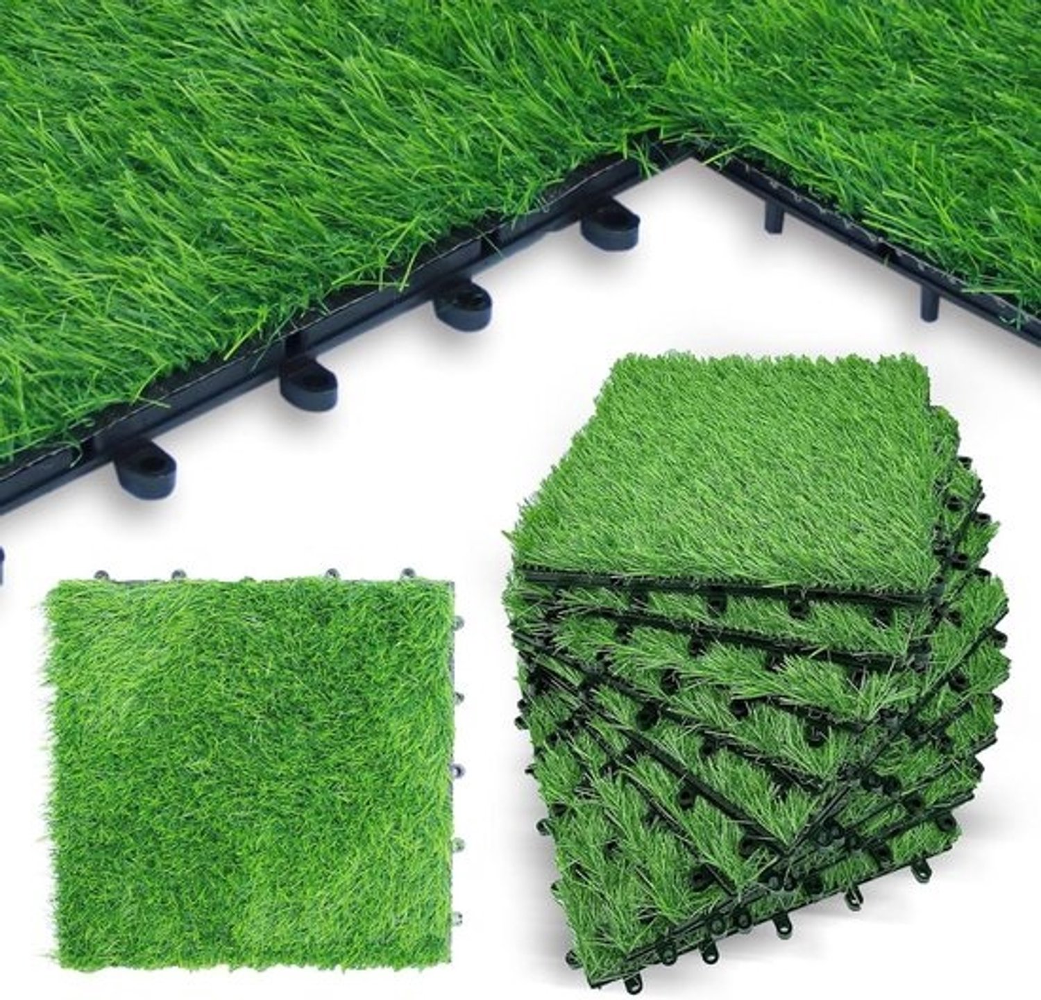 Kunstgras Tegels - Nepgras Matten - Terras Balkon - In elkaar grijpend Systeem - 9 stuks 30x30 - Groen