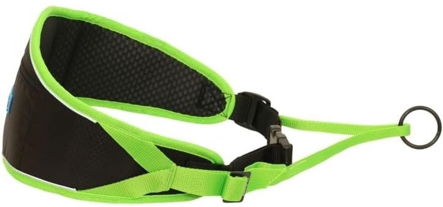 Verstelbare hondenriem - Zwart/Groen - Volwassen - Ergonomisch met Achterzak en Hoge Zichtbaarheid - Voor Handsfree Wandelen, Canicross, Mushing