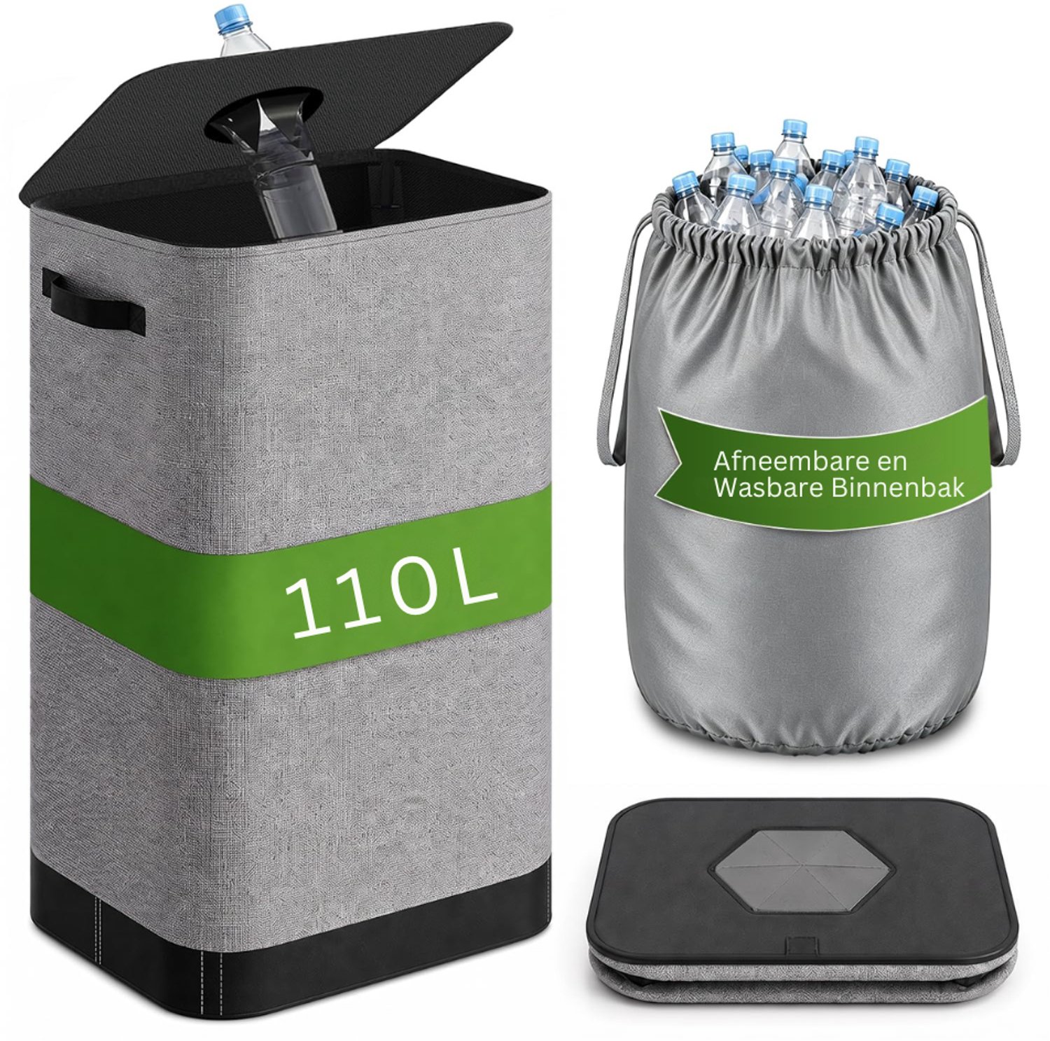 VH Supplies®Statiegeld Container - Recycle Bak Flessen en Blikjes - Flessenbak - Flessentassen - Grijs - 110L - 43 x 33 x 75 cm