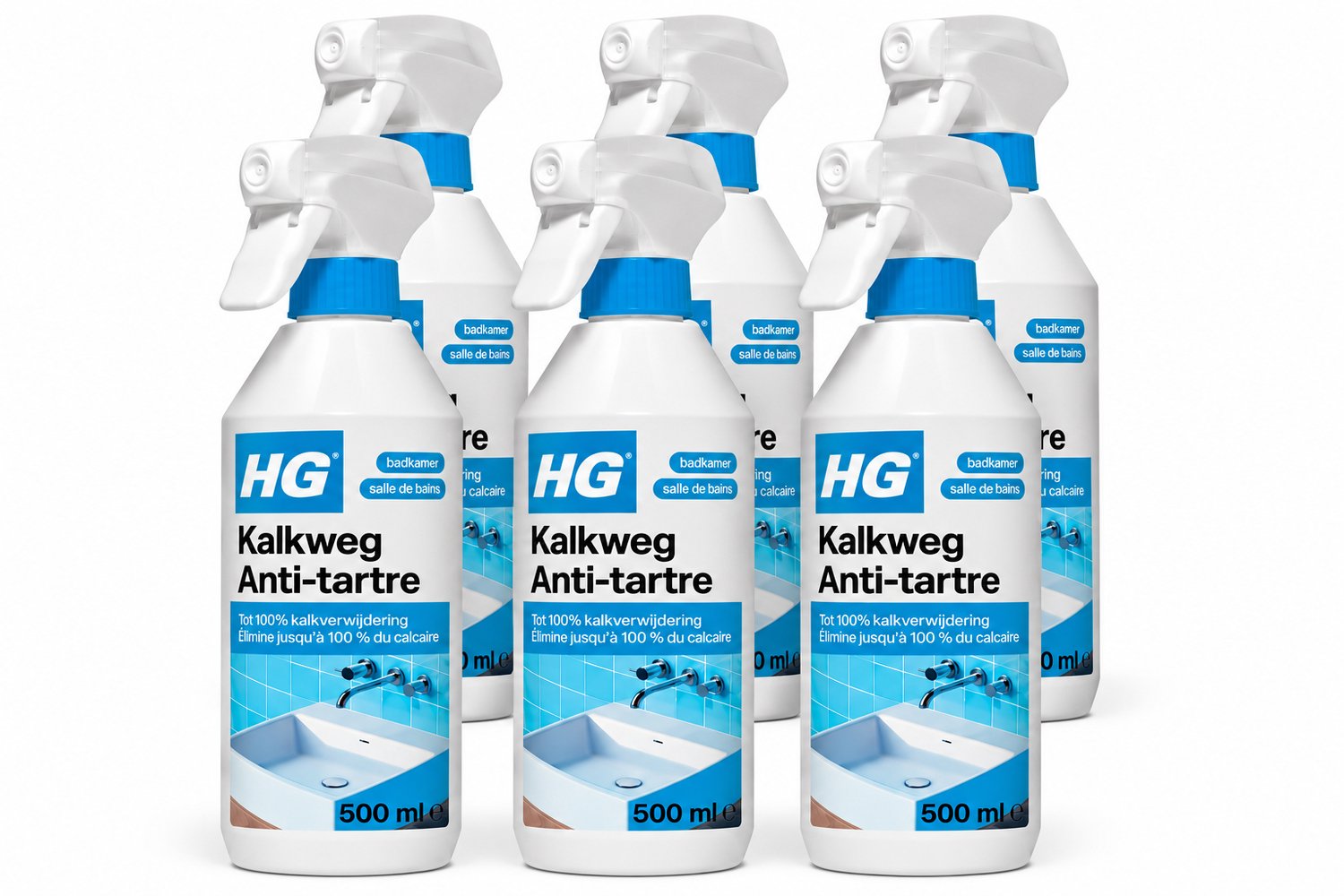 HG Kalkweg Schuimspray - Kalkverwijderaar Badkamer & Sanitair - 6 x 500 ml