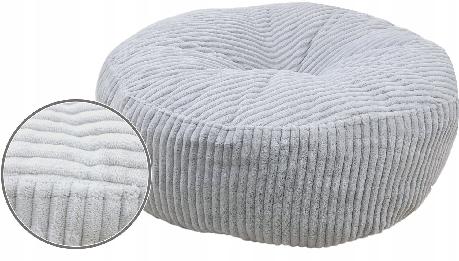 Grijze Ronde Puf Roller 47x20 cm - Voetenbank & Decoratie