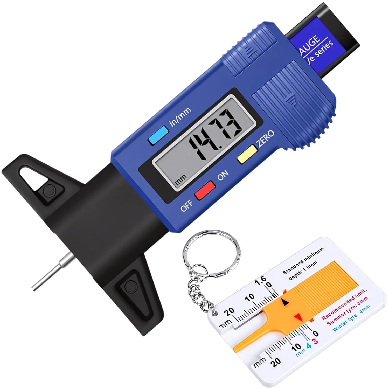 Set van 2 Profieldieptemeters - Blauw - Digitale Bandenprofieldieptemeter - Kunststof voor Auto's, Bestelwagens en Vrachtwagens
