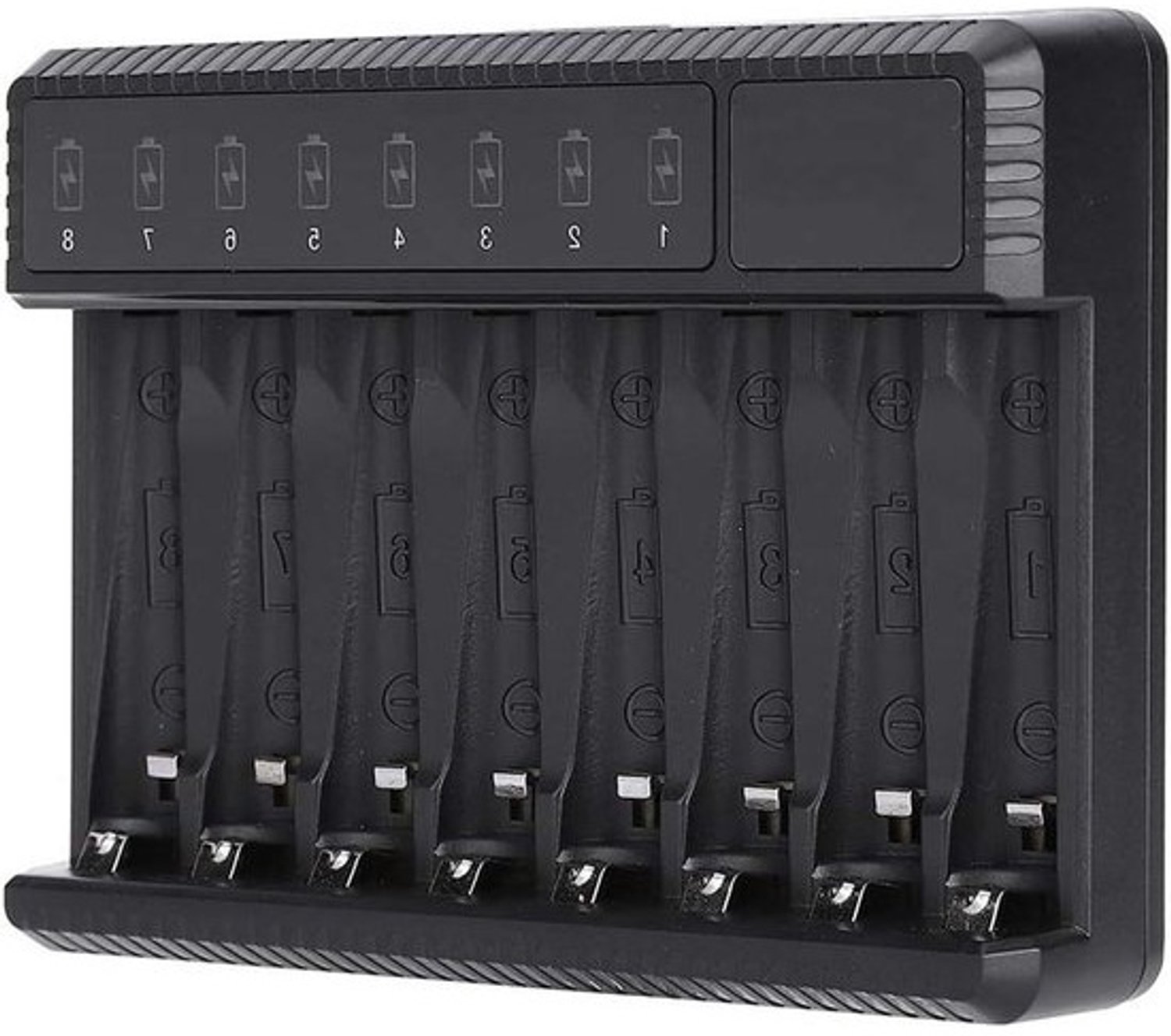 Batterijlader - Oplaadstation - Batterijen Opladen - 8 Slots - Compact Formaat - Zwart