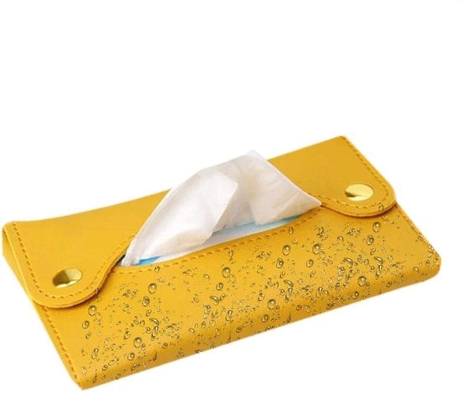 Zakdoekhouder PU-leer - Papieren zakdoek tas - Handige opbergoplossing - Waterdicht vuilafstotend - 130 x 85 mm - Geel