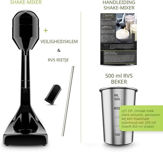 QEVA Milkshake Machine - Blender - Smoothiemaker - Zwart - 12cm x 17cm x 39cm van QEVA — afbeelding 3