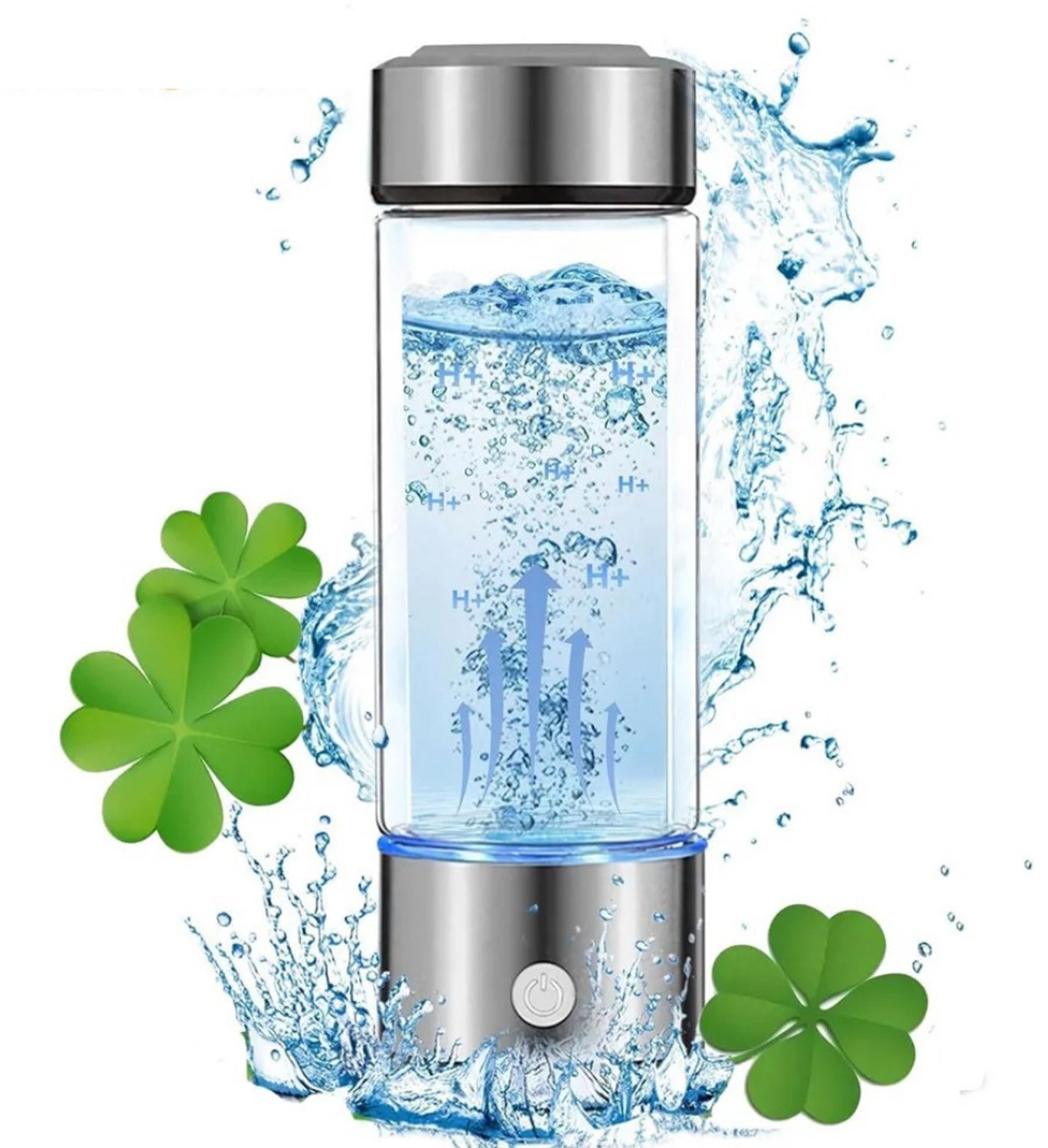 G&G waterstof fles generator - Hydrogenen waterfles - Water ionisator - Elektrolyse - 420ml - BPA-vrij - Glas - USB-C - Zilver