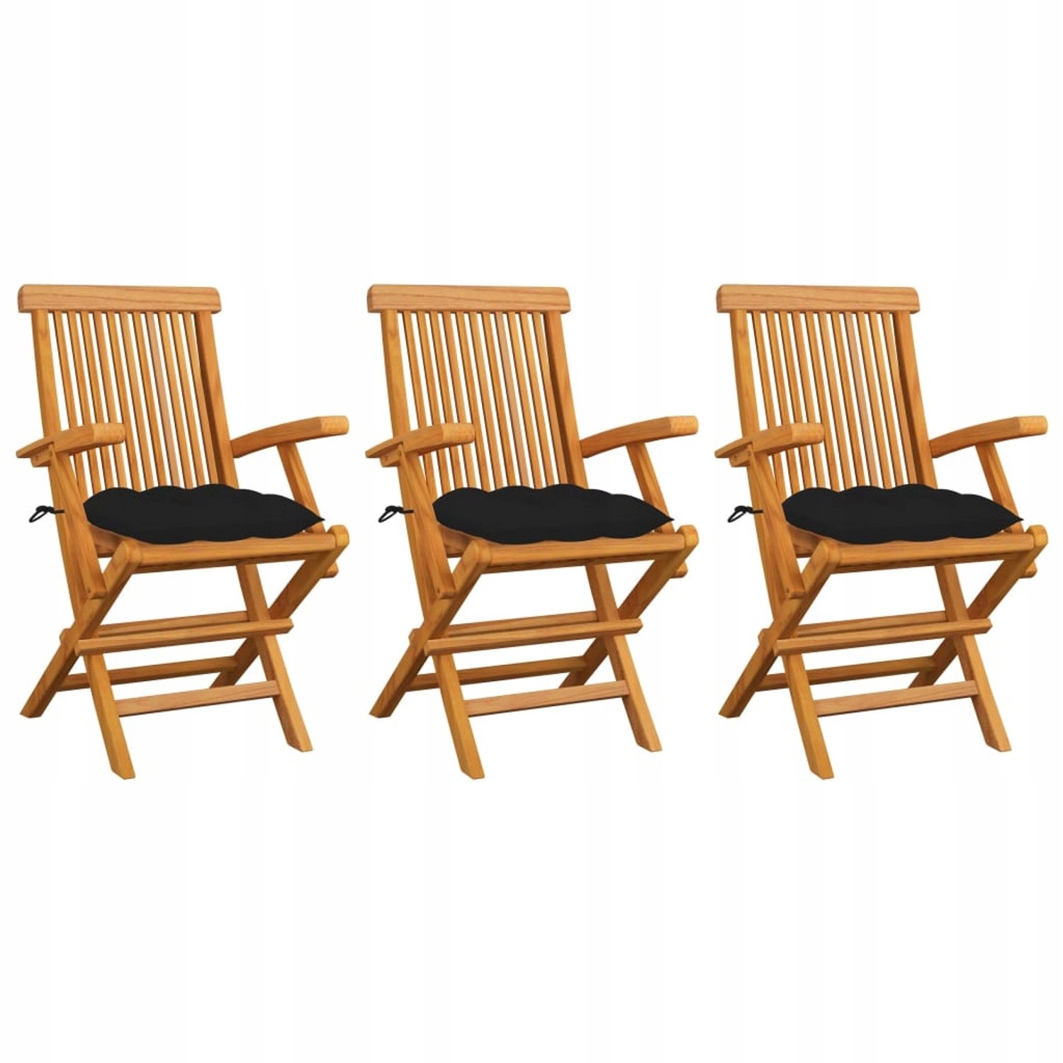 3x Houten Tuinstoelen met Kussens - Teak - Opvouwbaar