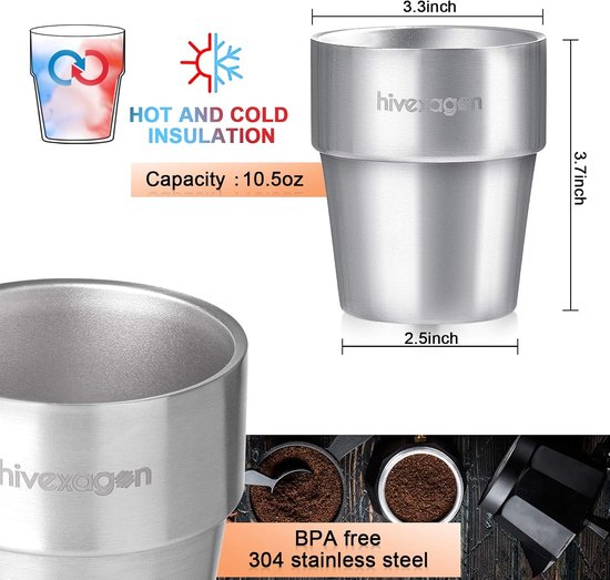 SnelShoppen - Set van 4 dubbelwandige roestvrijstalen bekers voor koude dranken, vaatwasmachinebestendig, ideaal voor feest, camping, tuin en keuken — afbeelding 2