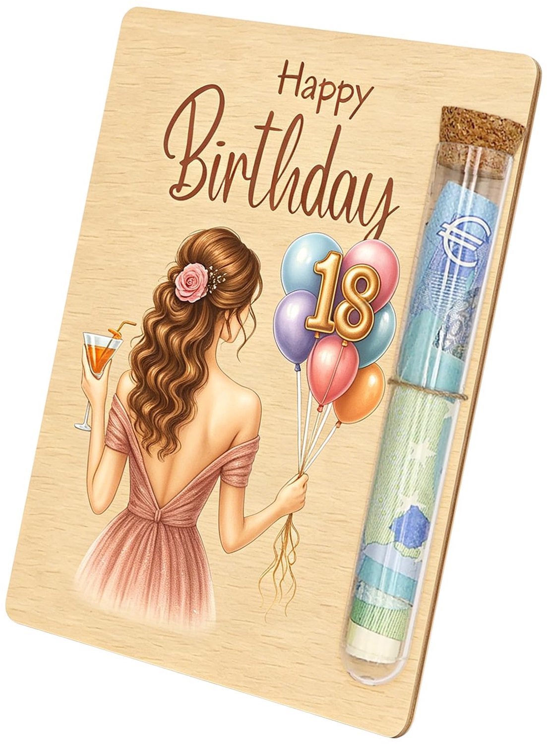 Cadeaus voor de 18e verjaardag voor meisjes, geldcadeau, verjaardag met reageerbuis 13 x 10 cm, cadeau voor 18e - ShopVlot