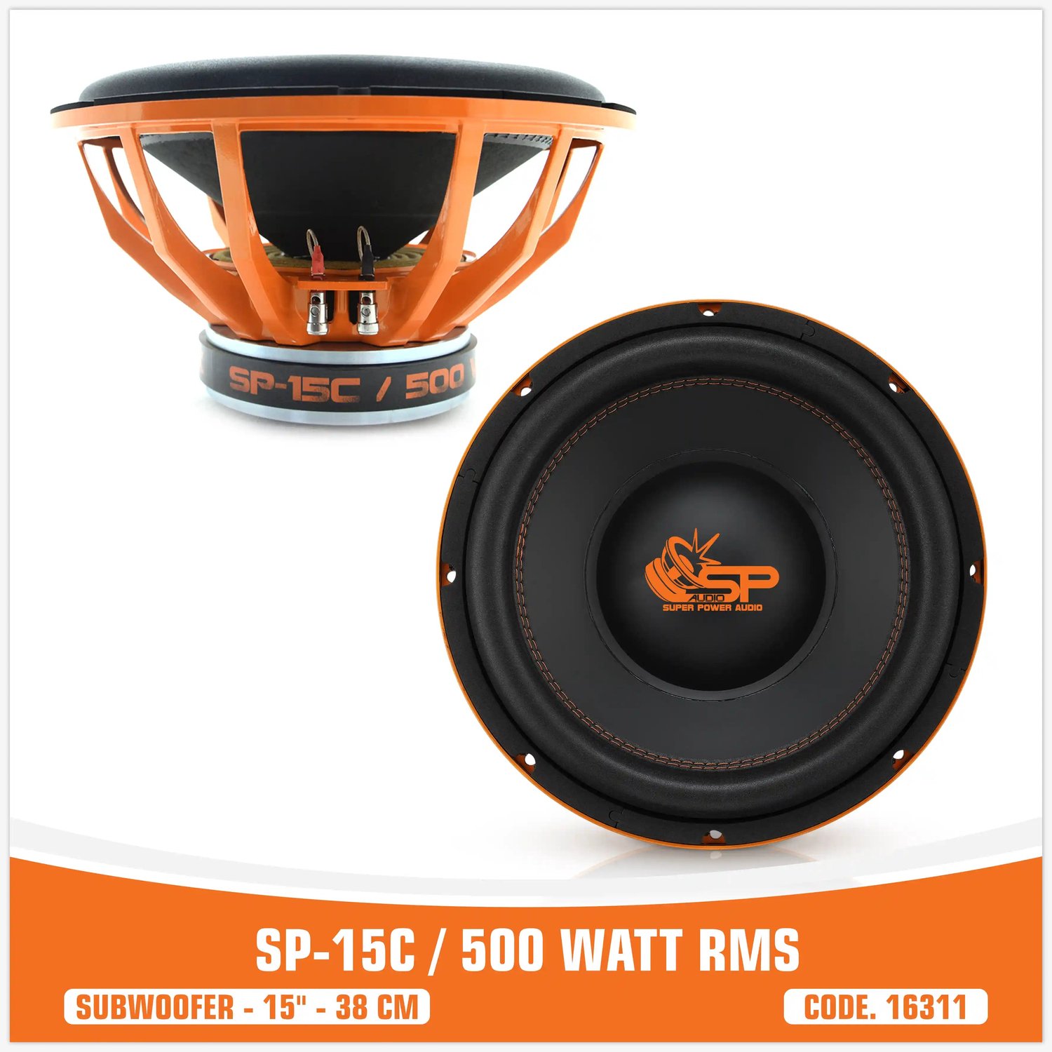 SP Audio SP 15C - Auto Subwoofer 38 cm (15 inch) - 500W RMS / 1000W Max - Dual 2+2 Ohm (DVC) - 1 Stuk