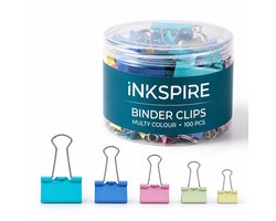 Inkspire Bindbandclips, 100 stuks verschillende maten 15-19-25-32-41-51 mm, metalen vouw- en bulldog-klemklemmen voor thuis, kalenders, kantoor en kan