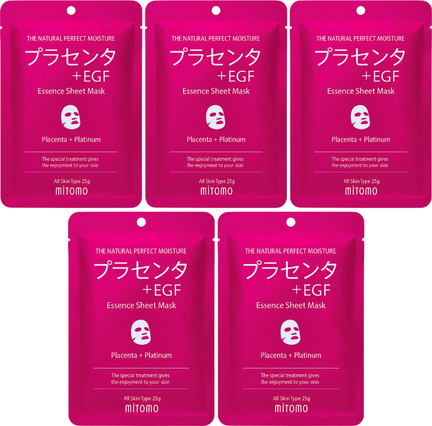 MITOMO Gezichtsmasker Placenta & Platina - Anti Rimpel & Anti Aging Sheet Mask - Gezichtsverzorging - 5 Stuks