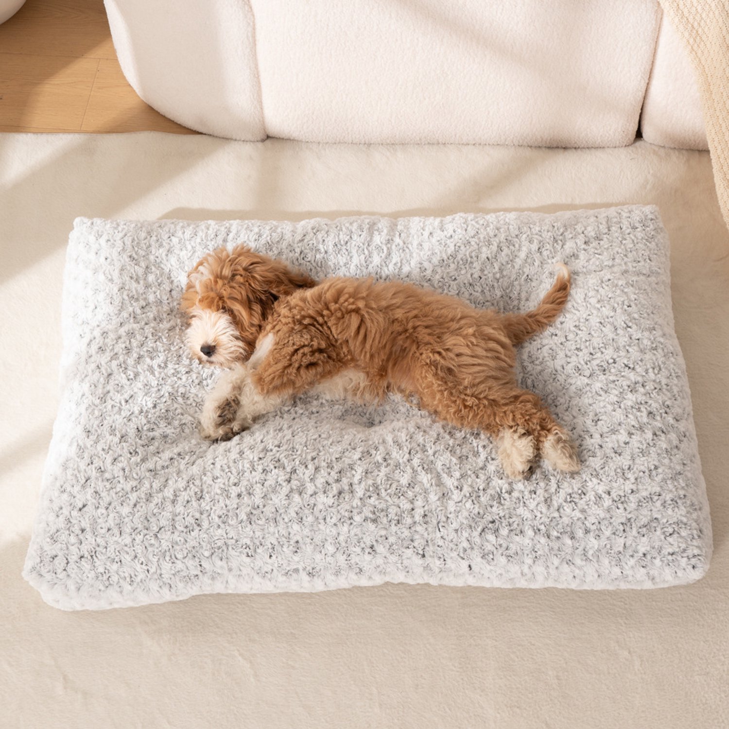 Hondenbed Pluche – Zacht en Warm Hondenkussen voor Kleine Honden en Katten – Winterse Rustplek met PP-Katoenen Vulling en Antislip Onderzijde – Grijs – 85 × 60 × 10 cm