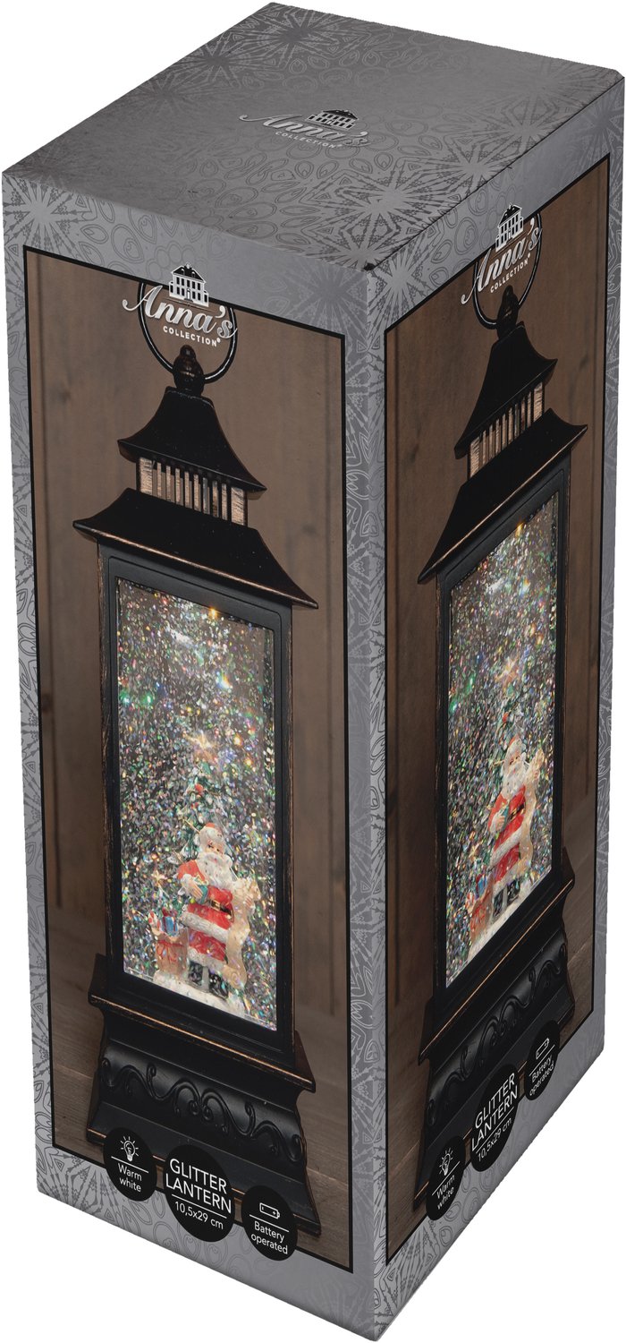 Anna's Collection Sneeuwbol/snowglobe glitter lantaarn - kerstman - 10 x 10 x 29 cm - met LED verlichting - kerstlantaarn – foto 3