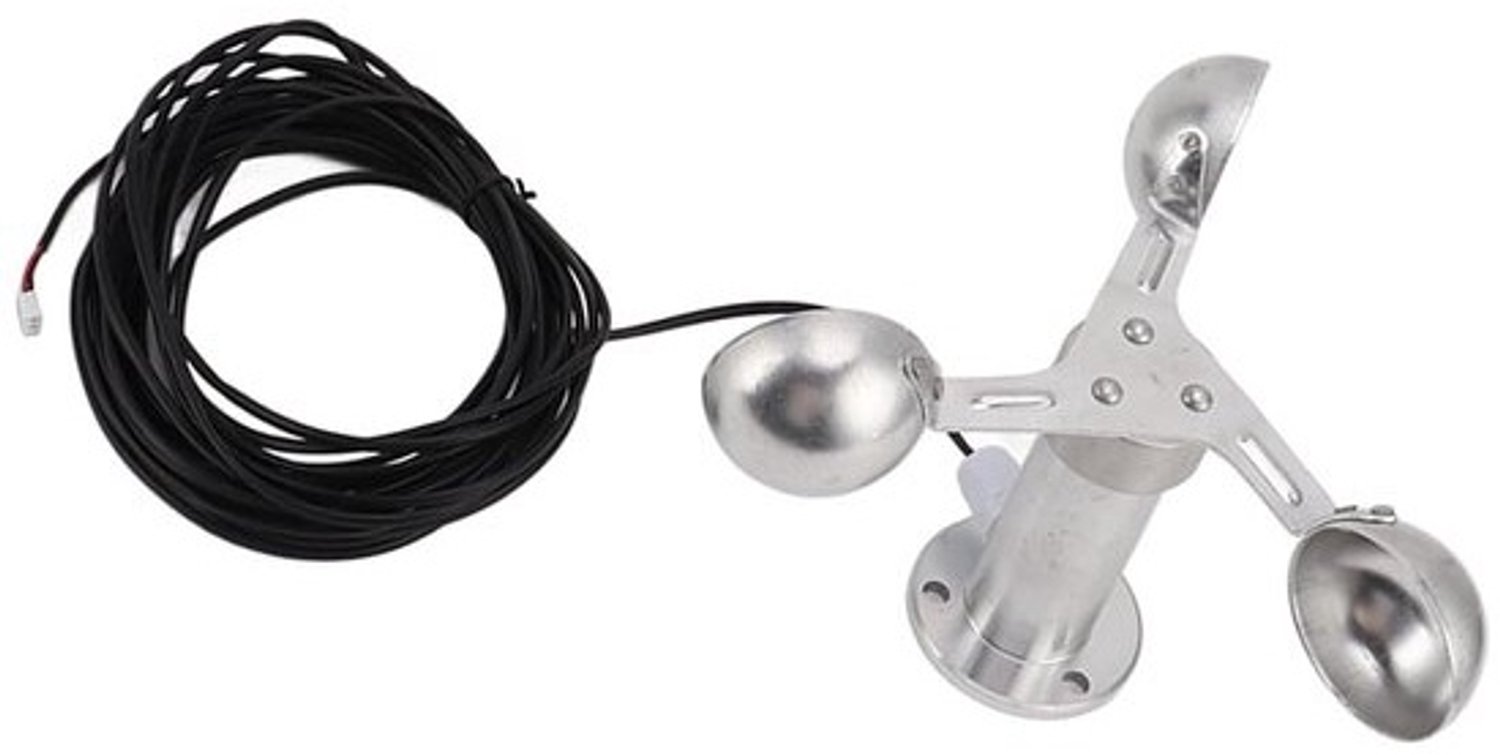 Windsnelheidssensor - Anemometer en windmeter - Voor meteorologische metingen - Drie windbekers - 8 meter kabel - Grijs