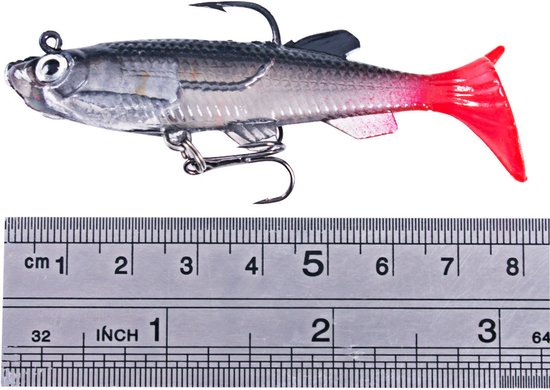 12 stuks - Kunstaas - Visaas - Softbait - Rubberen vis - Shads - Crankbaits - Blinkers spinner set - Jerkbaits - met drie haken - T-staart - Vis spullen -Pluggen - Roofvis accessoires - vissen op snoek en baars - 8 cm — afbeelding 3