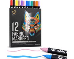 Napi Textielstiften 12st - Dual Tip Permanent - Wasbestendige Stiften voor Kleding - Textielmarkers Volwassenen en Kinderen