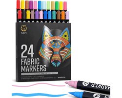 Napi Textielstiften 24st - Dual Tip Permanent - Wasbestendige Stiften voor Kleding - Textielmarkers Volwassenen en Kinderen