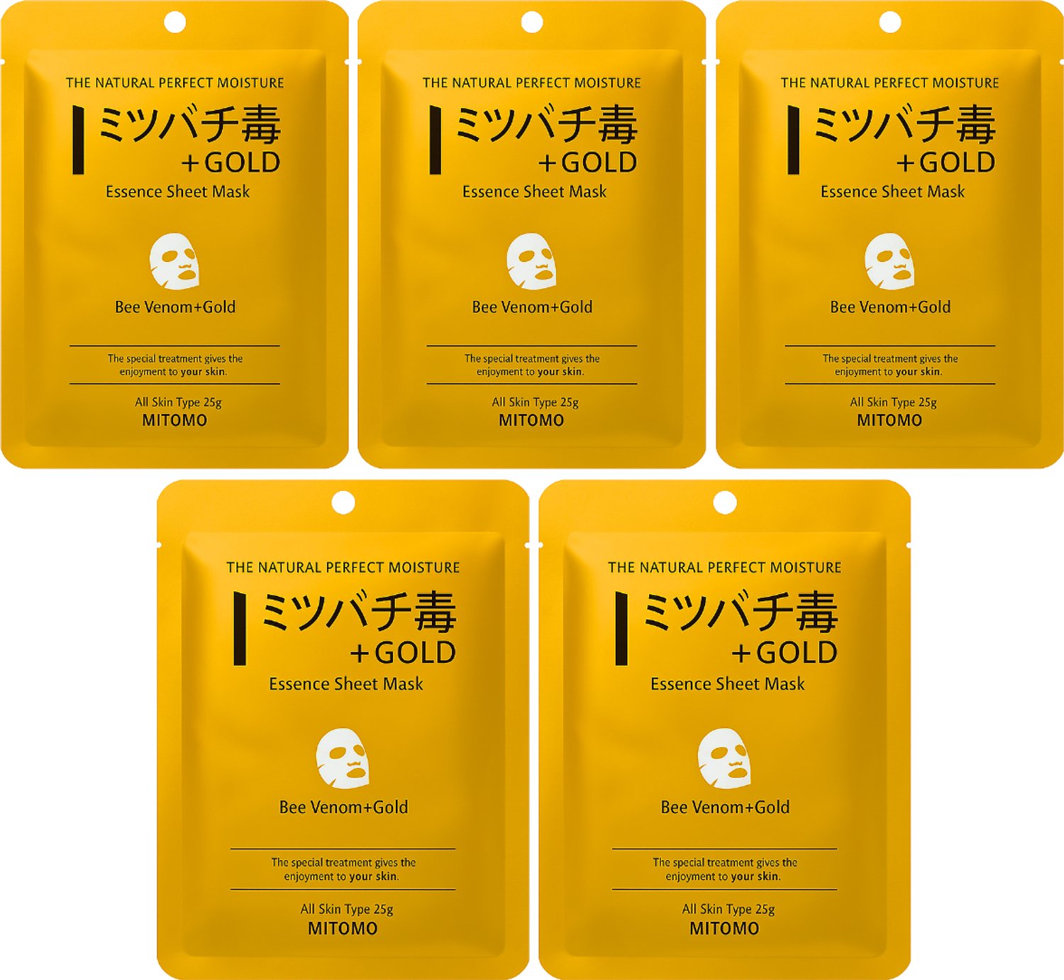 MITOMO Gezichtsmasker Goud & Bijengif - Anti Rimpel & Anti Aging Sheet Mask - Gezichtsverzorging - 5 Stuks