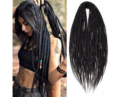 Handgemaakte 10 Strands Dreadlocks Extensions - Donker Zwart - Zachte dreads voor Reggae Stijl - Vrouwen en Mannen - 45.7 cm Lengte