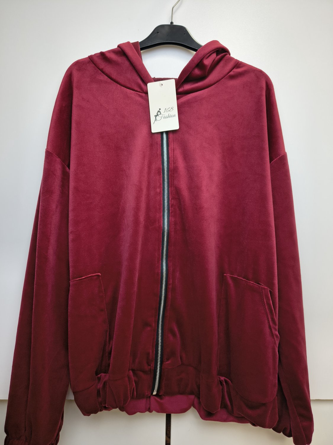 Tweedelig velours dames set Lisan-effen bordeaux rood-huispak-Maat M/L
