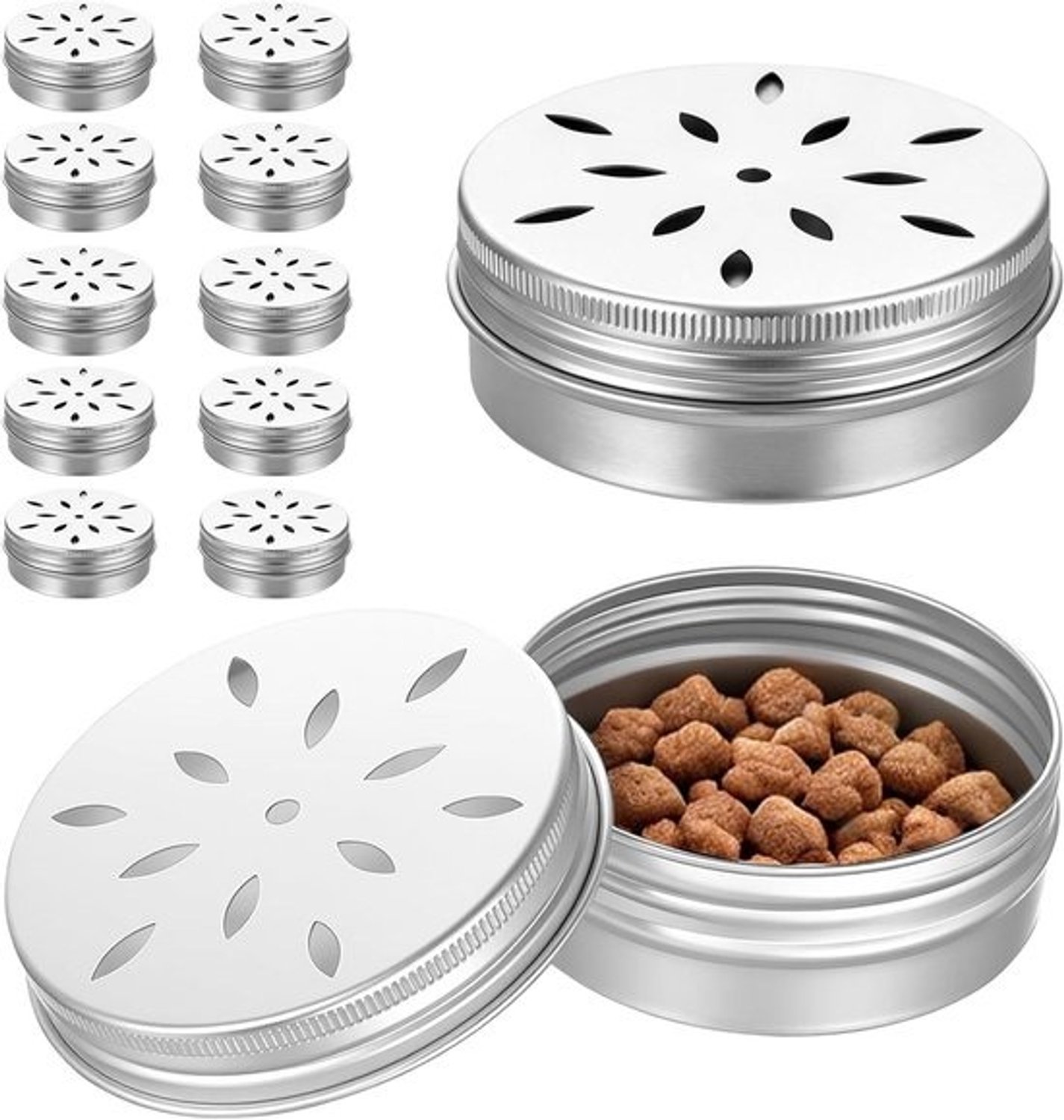 Geurdozen voor honden - Snuffel- en trainingscontainers - Hondentraining - Geventileerd aluminium ontwerp - 60 ml, 12 stuks - Zilverkleurig