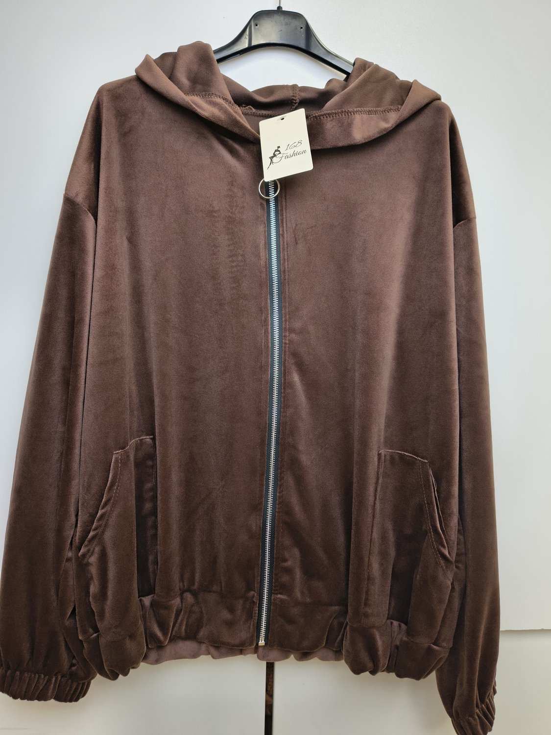 Tweedelig velours dames set Lisan-effen donker bruin-huispak-Maat M/L