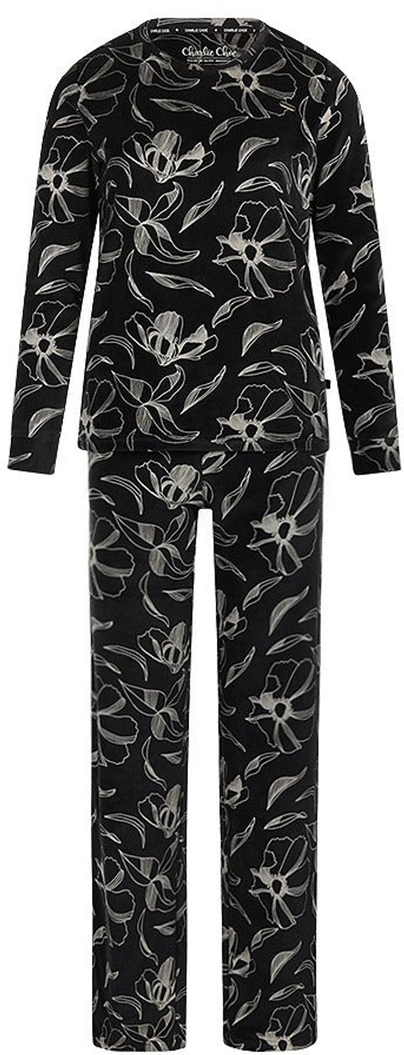 Charlie Choe Dames Homewear Set Velours m61120-38 black Black motief