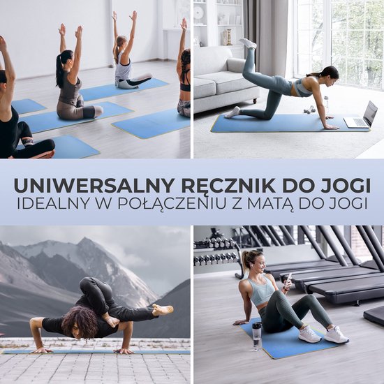 NIRVANASHAPE - Yogahanddoek als yogamat handdoek - antislip noppen - absorberende microvezel - hygiënisch en wasbaar op 40 graden - 185 x 63 cm - lichtblauw/geel — afbeelding 5