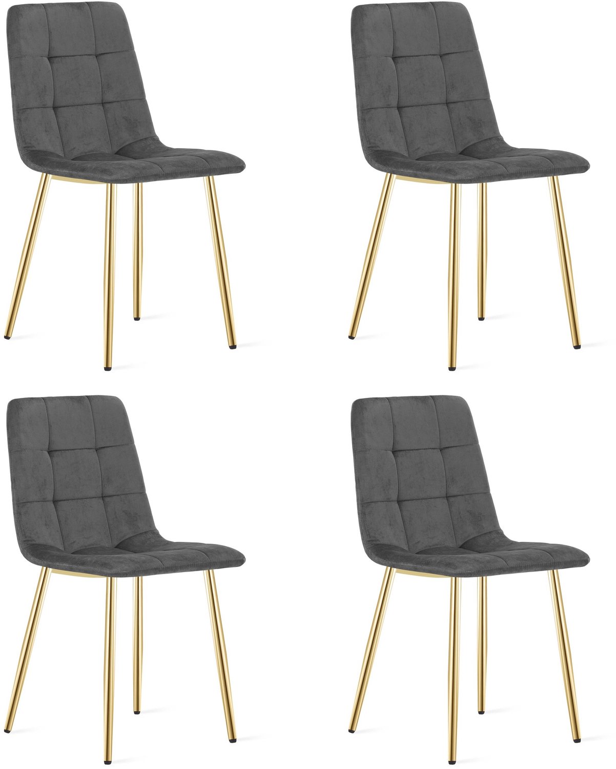 LEOBERT KARA Eetkamerstoelen – Set van 4 – Grijs Velvet – Goudkleurige Metalen Poten – Comfortabele Ergonomische Zitting – Modern Design – Velvet Stoel voor Woonkamer, Keuken en Eetkamer – Max. 110 kg per Stoel
