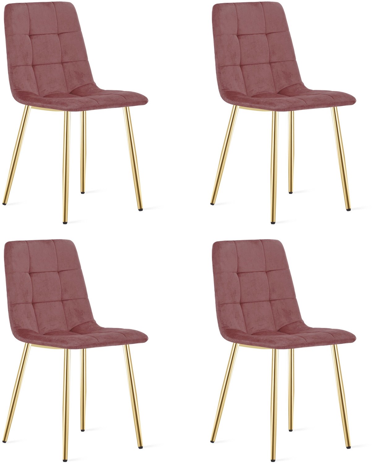 LEOBERT KARA Eetkamerstoelen – Set van 4 – Roze Velvet – Goudkleurige Metalen Poten – Comfortabele Ergonomische Zitting – Modern Design – Velvet Stoel voor Woonkamer, Keuken en Eetkamer – Max. 110 kg per Stoel