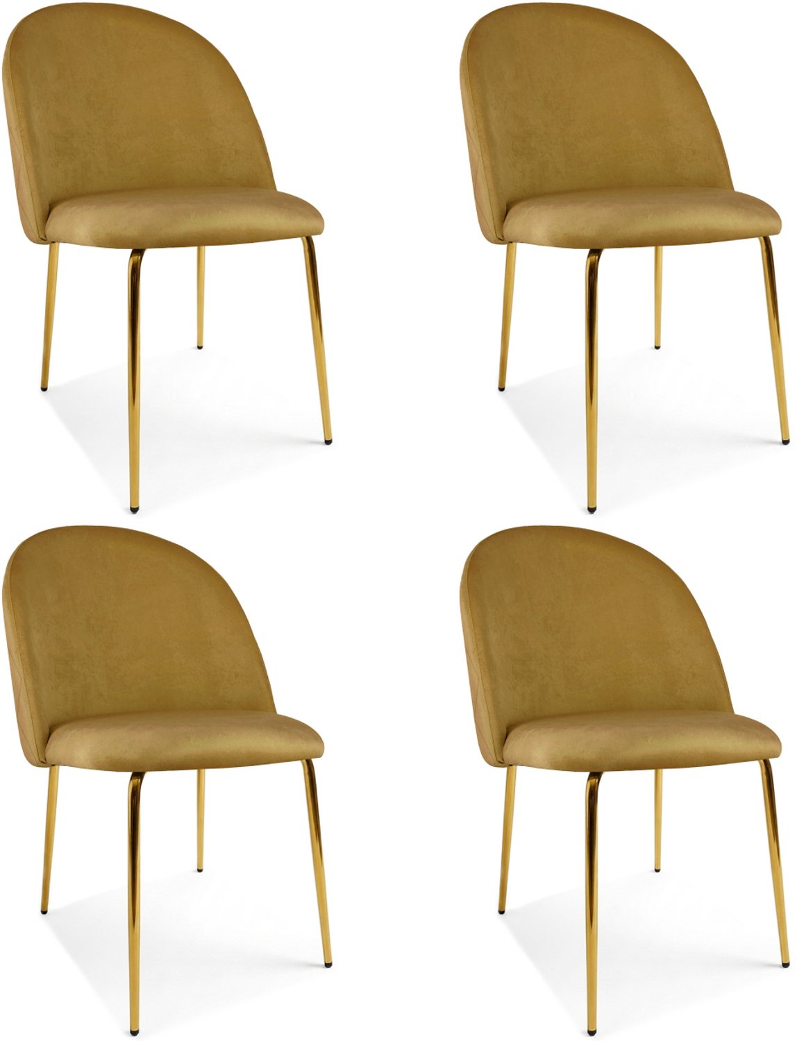 LEOBERT INCA Eetkamerstoelen – Set van 4 – Velvet – Goudkleurige Metalen Poten – Comfortabele Ergonomische Zitting – Modern Design – Velvet Stoel voor Woonkamer, Keuken en Eetkamer – Max. 110 kg per Stoel curry