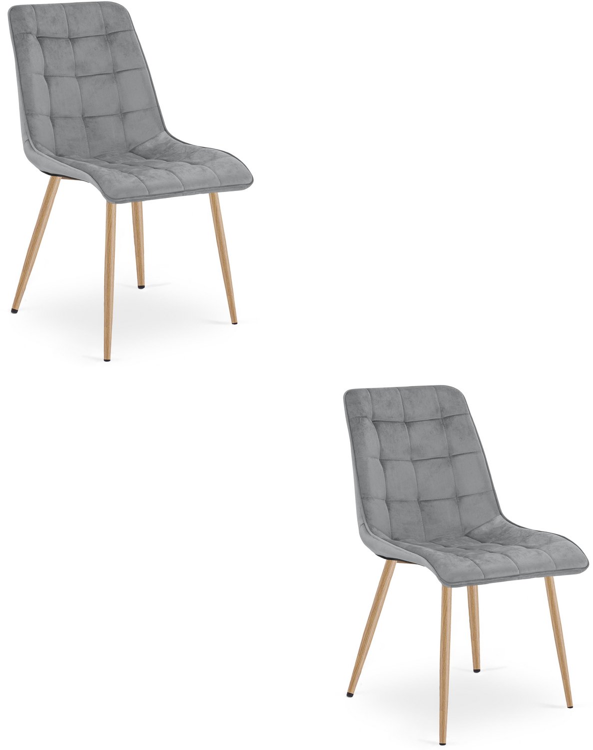 Oskar Set van 2 Eetkamerstoelen SPLIT – Lichtgrijs Velvet / Fluweel – Gestoffeerde Zitting – Metalen Poten in Eikenlook – Modern Design – Voor Eetkamer en Keuken