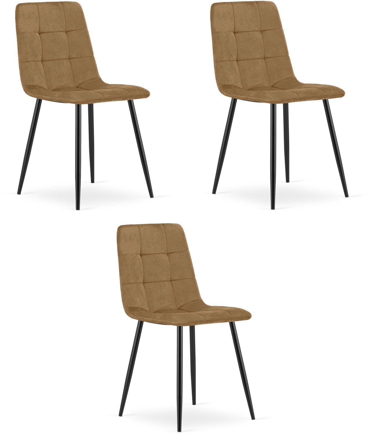 LEOBERT KARA Eetkamerstoelen – Set van 3 – Zwart Velvet – Zwarte Metalen Poten – Comfortabele Ergonomische Zitting – Modern Design – Velvet Stoel voor Woonkamer, Keuken en Eetkamer – Max. 110 kg per Stoel