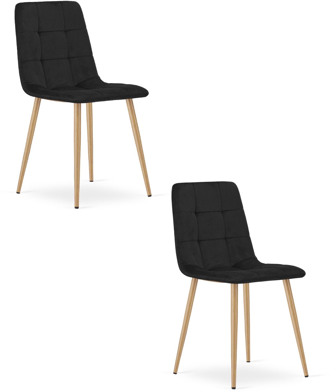 LEOBERT KARA Eetkamerstoelen – Set van 2 – Zwart Velvet – Houten Poten – Comfortabele Ergonomische Zitting – Modern Design – Velvet Stoel voor Woonkamer, Keuken en Eetkamer – Max. 110 kg per Stoel