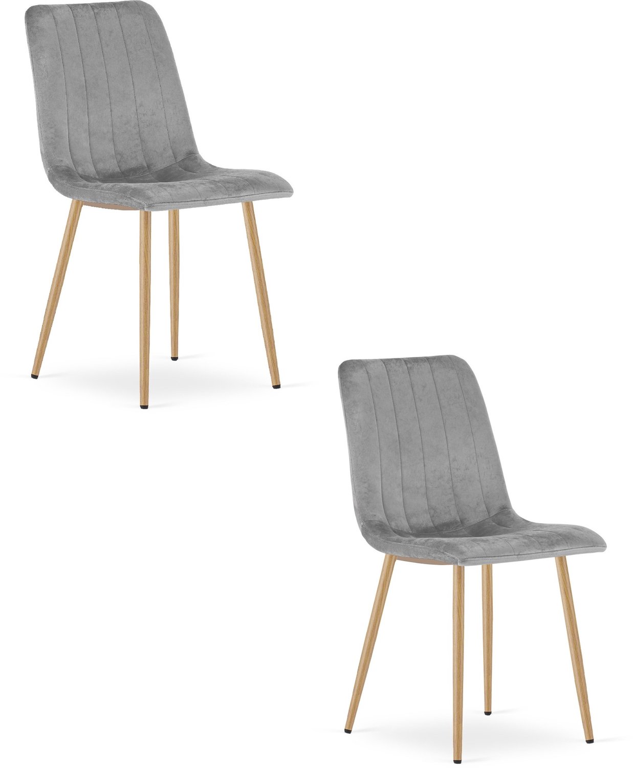 Oskar LAVA Eetkamerstoelen – Set van 2 – Lichtgrijs Velvet – Houten Poten – Comfortabele Gestoffeerde Zitting – Modern Design – Velvet Stoel voor Woonkamer, Keuken en Eetkamer – Max. 110 kg per Stoel