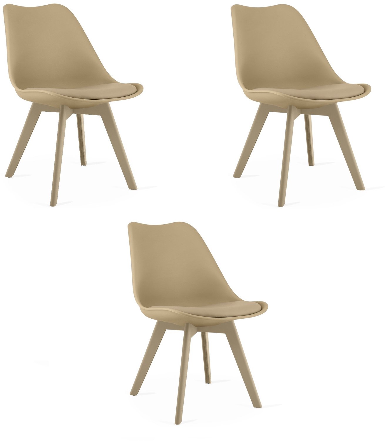 LEOBERT MARK Eetkamerstoelen – Set van 3 – Beige Kunststof met Kunstleren Zitkussen – Kunststof Poten – Comfortabele Zitting – Modern Design – Moderne Stoel voor Eettafel, Keuken en Eetkamer