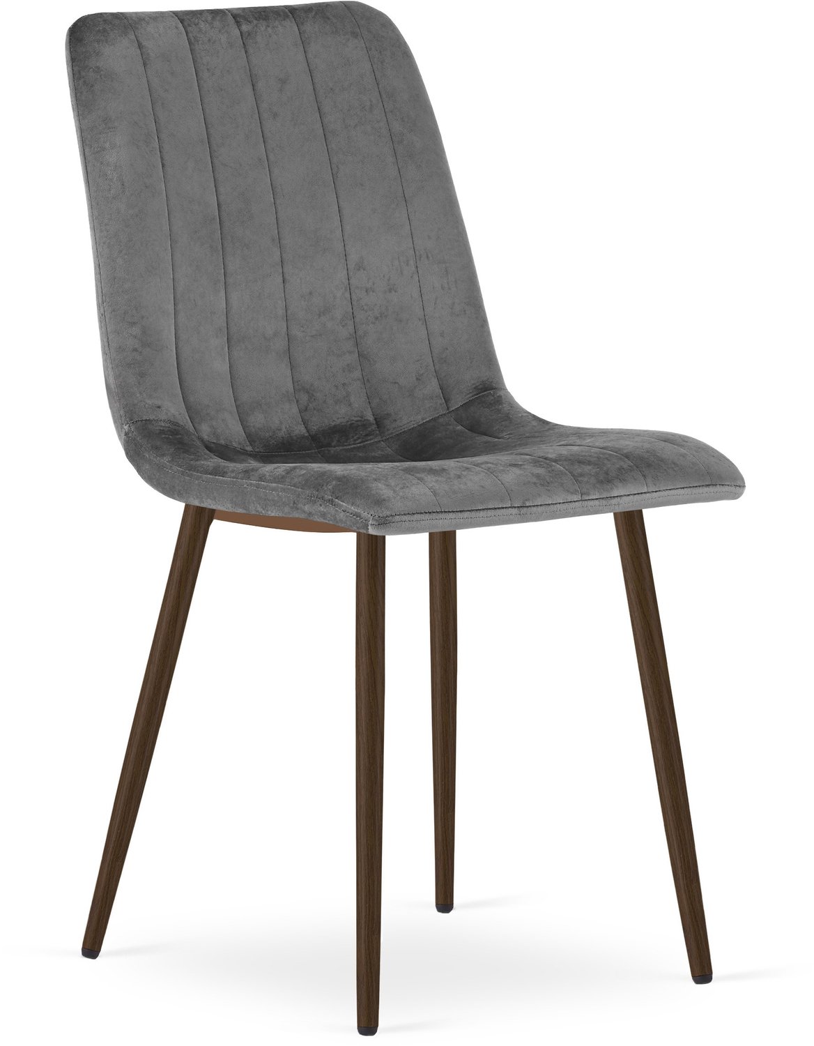 Oskar LAVA Eetkamerstoel – Grijs Velvet – Walnootkleurige Houten Poten – Comfortabele Gestoffeerde Zitting – Modern Design – Velvet Stoel voor Woonkamer, Keuken en Eetkamer – Max. 110 kg