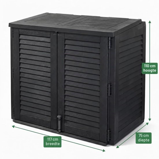 Afvalcontainerbox Voor 2 Vuilnisbakken - Zwart - Kunststof - 950 Liter Inhoud - Waterdicht - Buitenopslag — afbeelding 4