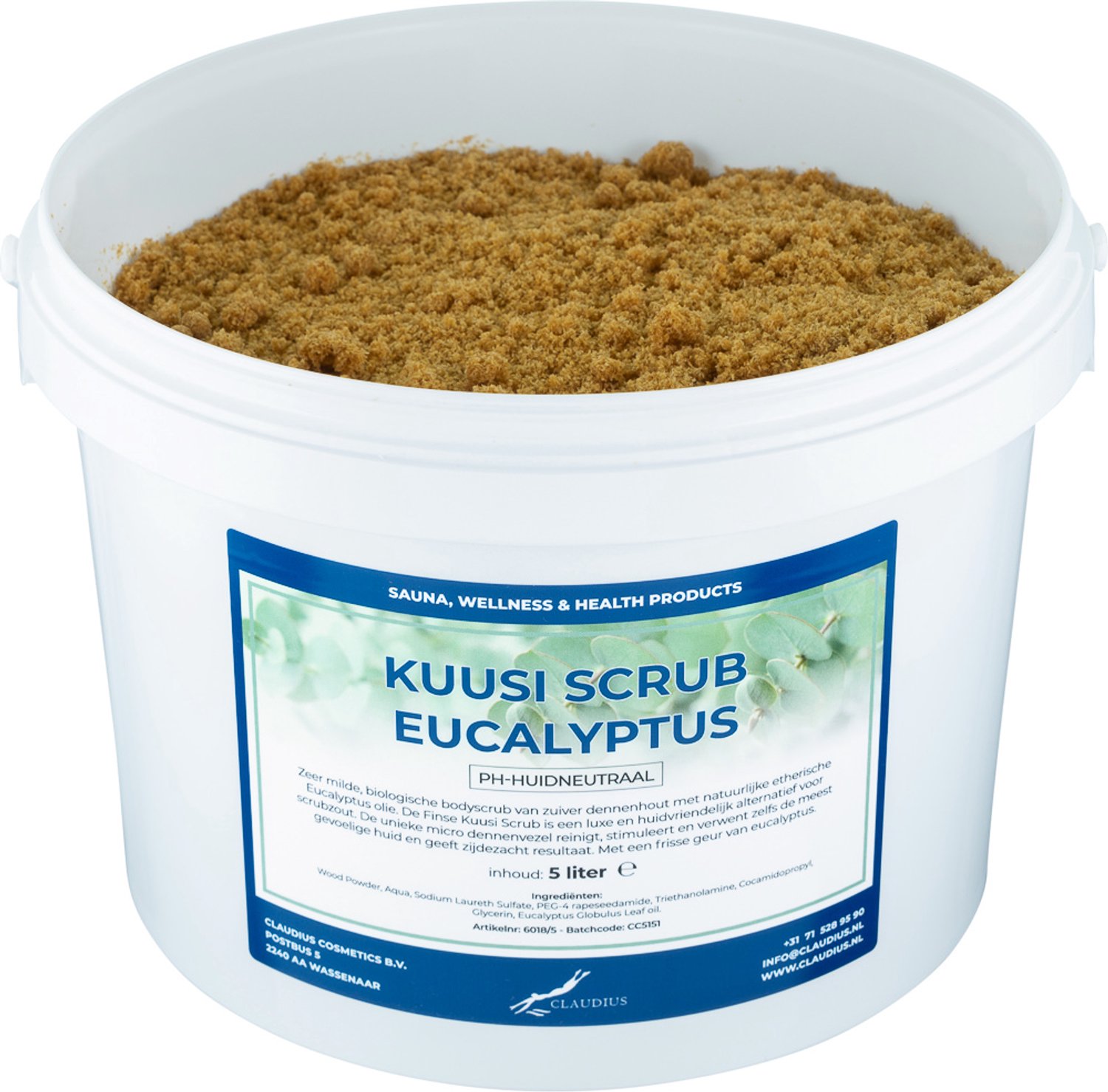 Claudius Kuusi Scrub Eucalyptus - 5 liter - met Etherische Eucalyptus Olie - Hydraterende Lichaamsscrub - Body Scrub