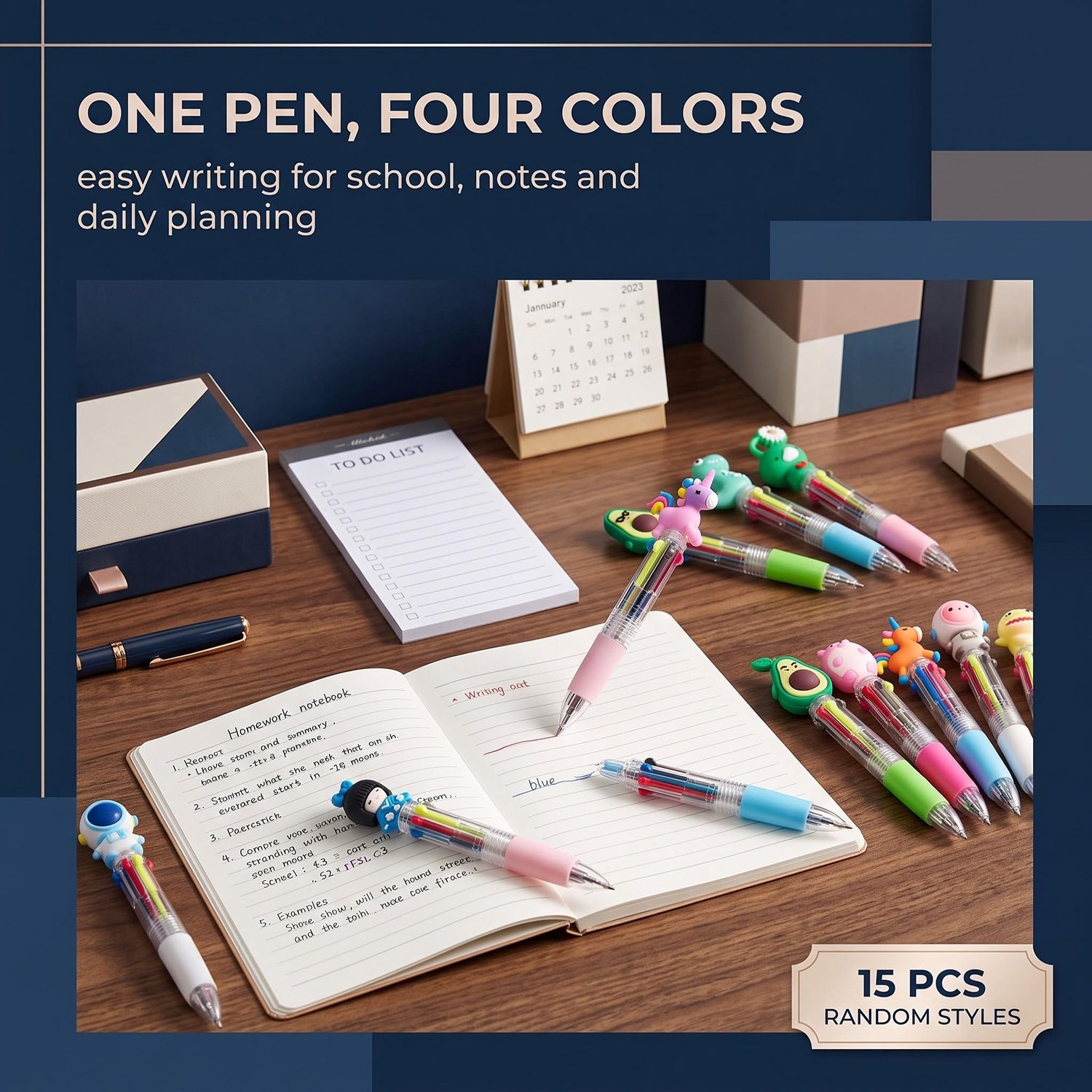 Pennen 15 stuks - 4 kleuren - ideaal voor kinderen - perfect als verjaardagscadeau - Vemera
