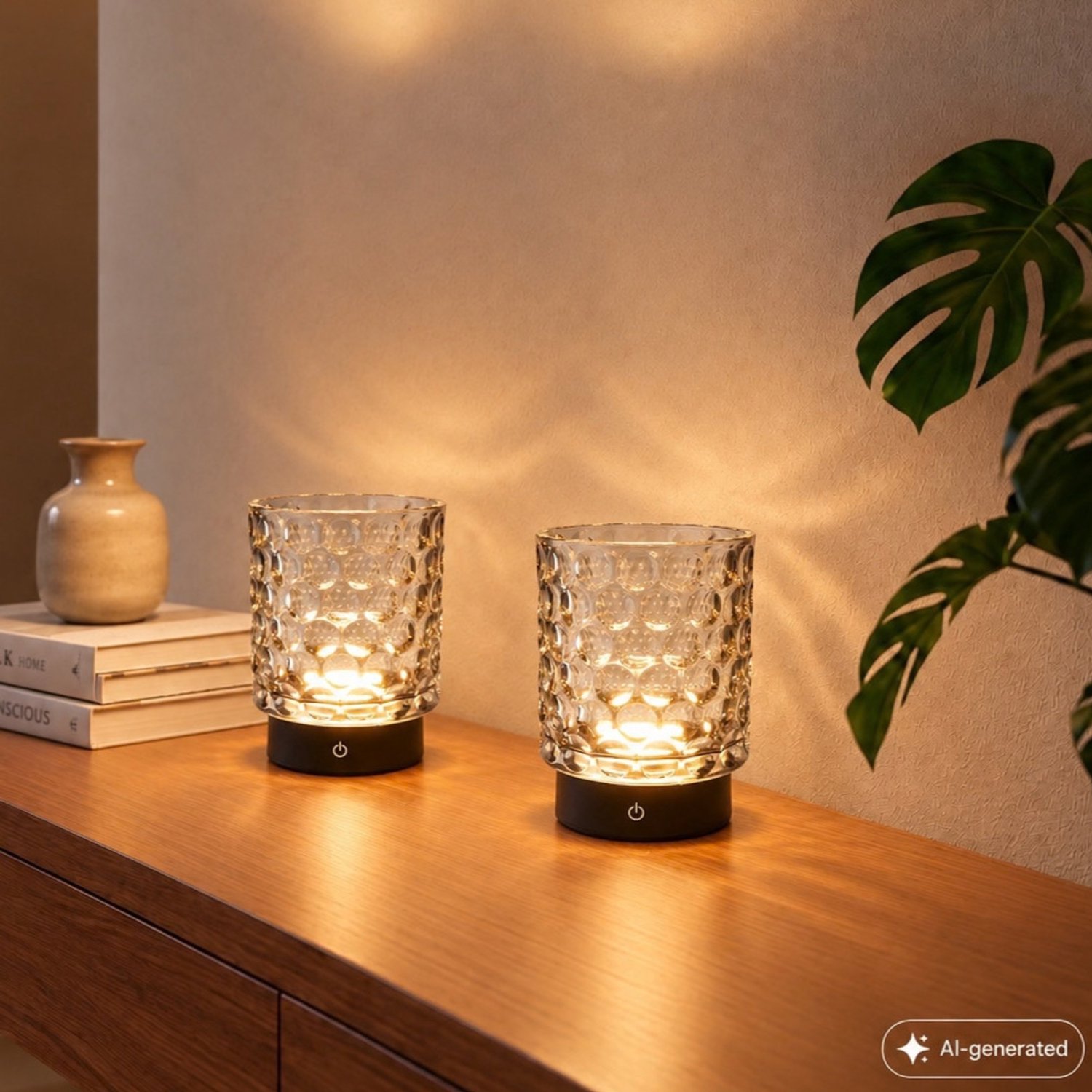 BRILONER Sunora - Set van 2 Tafellampen oplaadbaar - snoerloze lamp - glazen lamp - dimbaar - zwart - Ø11 x 15 cm