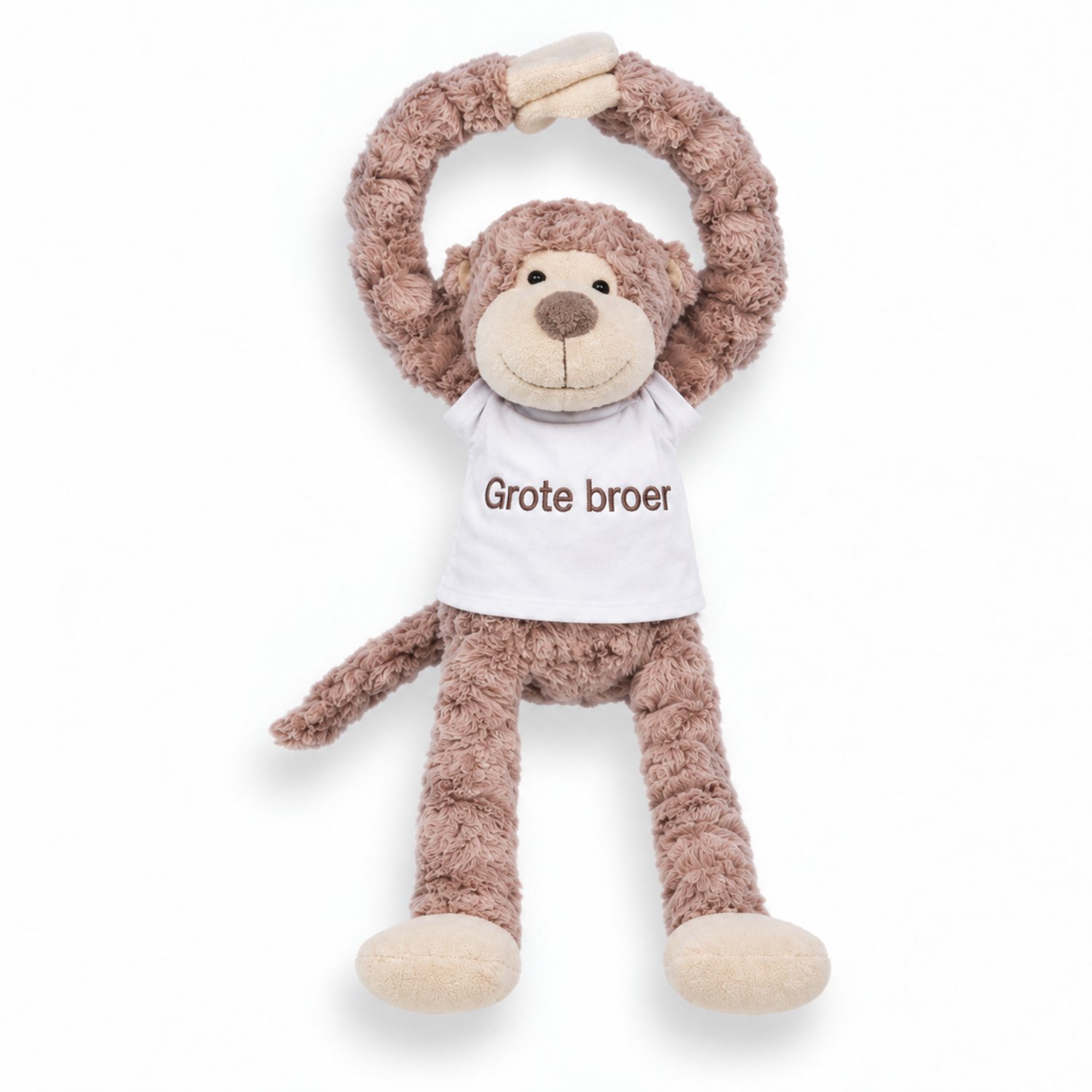 Knuffel Aap met Geborduurd Shirt “ Grote Broer ” – Zwangerschap Aankondiging – Cadeau Grote Broer – Knuffel met Tekst – Baby Aankondiging – Origineel Cadeau Grote Broer